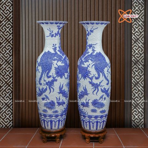  Lục bình Bát Tràng cao cấp Phúc Đức men sứ khử đắp nổi cao 1m4 