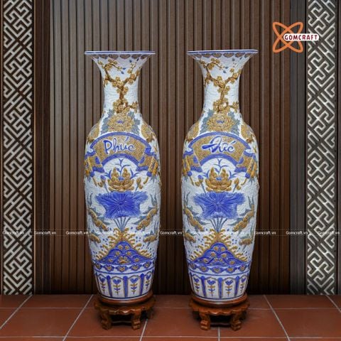  Lục bình Bát Tràng cao cấp Phúc Đức men sứ khử đắp nổi cao 1m4 