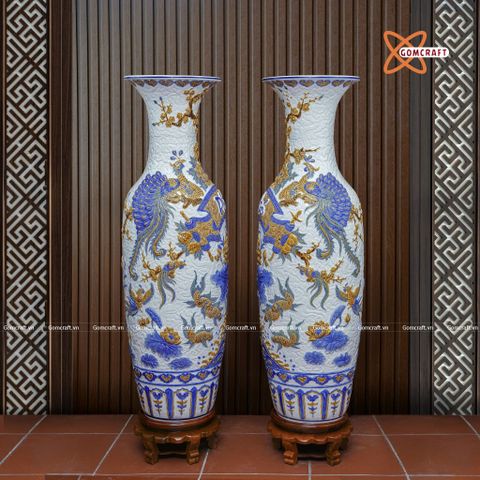  Lục bình Bát Tràng cao cấp Phúc Đức men sứ khử đắp nổi cao 1m4 