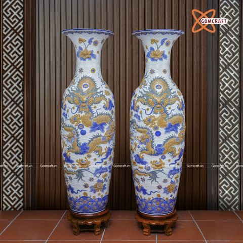  Lục bình Bát Tràng cao cấp Long Quấn Thuỷ men sứ khử đắp nổi cao 1m4 