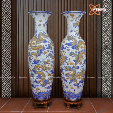  Lục bình Bát Tràng cao cấp Long Quấn Thuỷ men sứ khử đắp nổi cao 1m4 