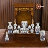  Bộ đồ thờ Bát Tràng cao cấp men sứ trắng vẽ vàng 24k 14 vật phẩm 