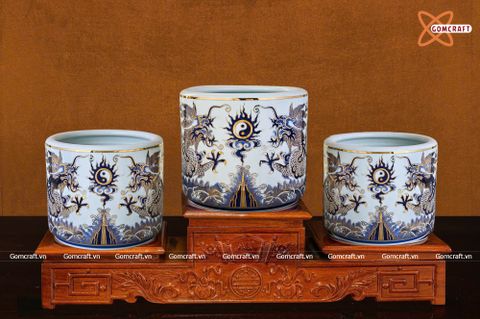  Bộ đồ thờ Bát Tràng cao cấp men sứ trắng vẽ vàng 24k 14 vật phẩm 