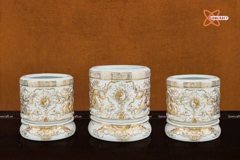  Bát hương Bát Tràng men sứ khử đắp nổi rồng đường kính 25 cm 