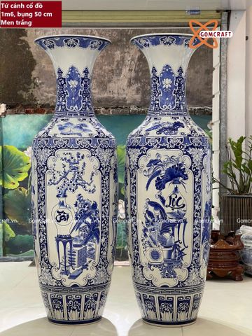  Lục bình Bát Tràng cao cấp Tứ Cảnh Cổ Đồ men sứ khử vẽ tay siêu kĩ dáng béo cao 1m6 