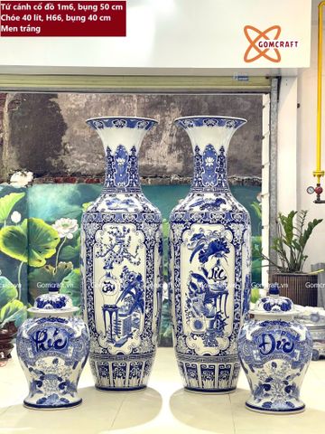  Lục bình Bát Tràng cao cấp Tứ Cảnh Cổ Đồ men sứ khử vẽ tay siêu kĩ dáng béo cao 1m6 