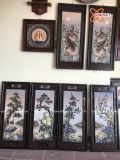  Tranh Gốm Tứ Quý Bát Tràng men màu đắp nổi kênh bong tứ cảnh kích thước 45 x 95 cm khung gỗ thông hàng kĩ 