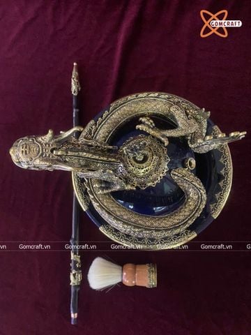  Điếu bát Bát Tràng bọc đồng hoạ tiết rồng đường kính 20 cm 