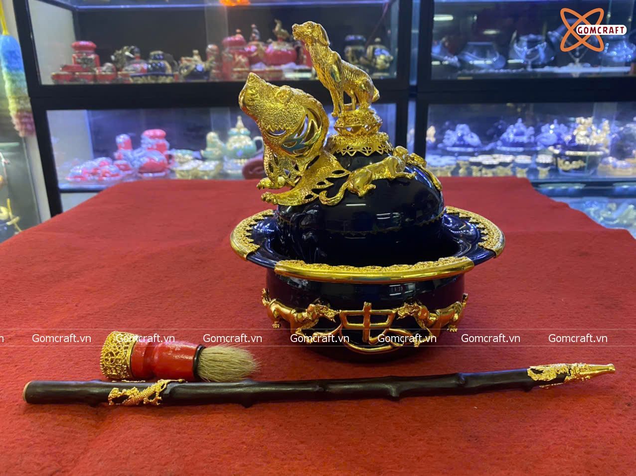  Điếu bát Bát Tràng bọc đồng mạ vàng  đường kính 20 cm 