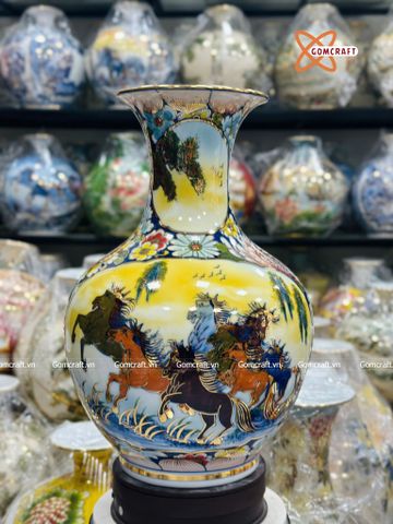  Bình Củ Tỏi cao cấp nhị cảnh Thuận Buồm Xuôi Gió Mã Đáo Thành Công vẽ vàng 24k cao 45 cm 