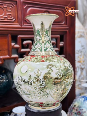  Bình Củ Tỏi cao cấp nhị cảnh Công Danh Phú Quý Thuận Buồm Xuôi Gió vẽ vàng 24k cao 45 cm 