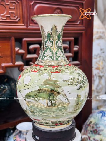  Bình Củ Tỏi cao cấp nhị cảnh Công Danh Phú Quý Thuận Buồm Xuôi Gió vẽ vàng 24k cao 45 cm 