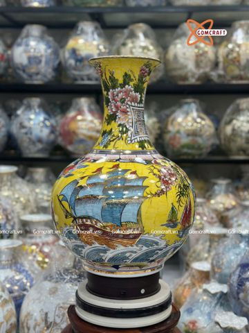  Bình Củ Tỏi cao cấp nhị cảnh Thuận Buồm Xuôi Gió Mã Đáo Thành Công vẽ vàng 24k cao 52 cm 