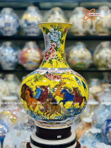  Bình Củ Tỏi cao cấp nhị cảnh Thuận Buồm Xuôi Gió Mã Đáo Thành Công vẽ vàng 24k cao 52 cm 