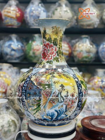  Bình Củ Tỏi cao cấp tứ cảnh men màu vẽ vàng 24k cao 52 cm 