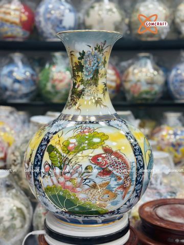  Bình Củ Tỏi cao cấp tứ cảnh men màu vẽ vàng 24k cao 52 cm 