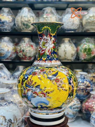  Bình Củ Tỏi cao cấp tứ cảnh men màu vẽ vàng 24k cao 62 cm 