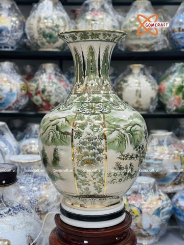  Bình Củ Tỏi cao cấp nhị cảnh Thuận Buồm Xuôi Gió Công Danh Phú Quý men màu vẽ vàng 24k cao 75 cm 