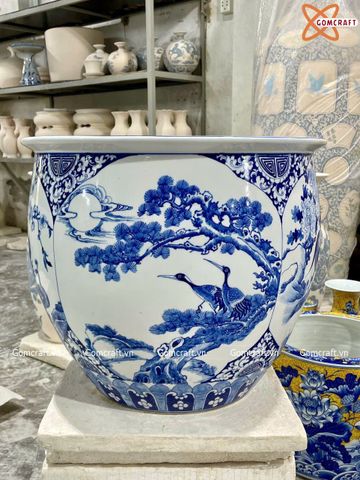  Thống sứ Bát Tràng Tứ Cảnh men sứ trắng vẽ kĩ đường kính 40 cm 