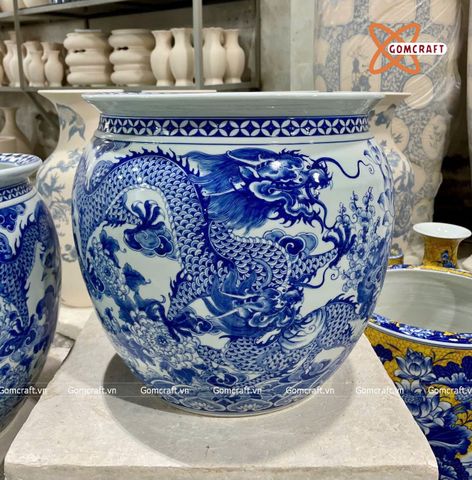  Thống sứ Bát Tràng Phú Quý Trường Thọ men sứ trắng đường kính 40 cm 