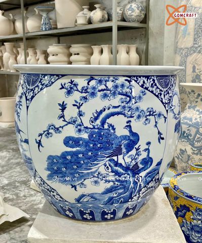  Thống sứ Bát Tràng Tứ Cảnh men sứ trắng vẽ kĩ đường kính 40 cm 
