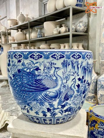  Thống sứ Bát Tràng Công Danh Phú Quý men sứ trắng vẽ kĩ đường kính 50 cm 