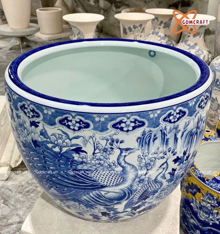  Thống sứ Bát Tràng Công Danh Phú Quý men sứ trắng vẽ kĩ đường kính 50 cm 