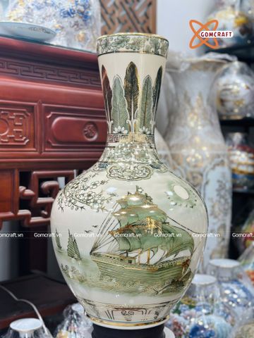  Bình Củ Tỏi cao cấp nhị cảnh Thuận Buồm Xuôi Gió Công Danh Phú Quý men màu vẽ vàng 24k 