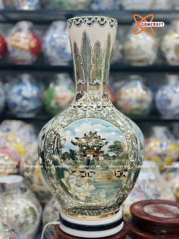  Bình Củ Tỏi cao cấp tứ cảnh Hà Nội men màu vẽ vàng 24k cao 75 cm 