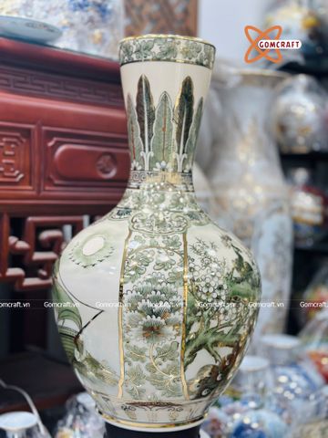  Bình Củ Tỏi cao cấp nhị cảnh Thuận Buồm Xuôi Gió Công Danh Phú Quý men màu vẽ vàng 24k 