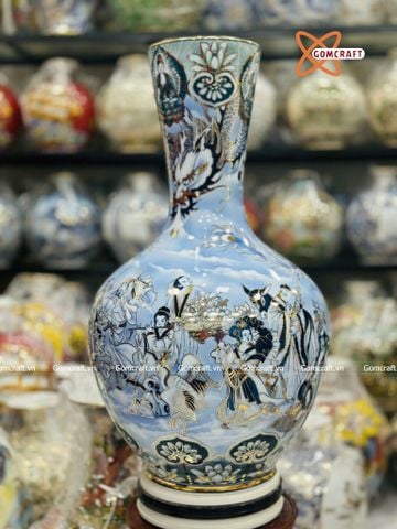  Bình Củ Tỏi cao cấp Bát Tiên men lam vẽ vàng 24k cao 75 cm 