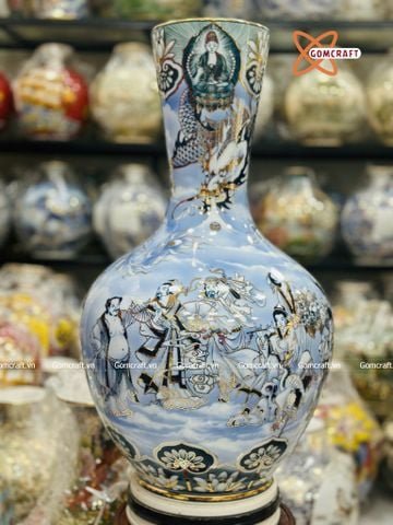  Bình Củ Tỏi cao cấp Bát Tiên men lam vẽ vàng 24k cao 75 cm 