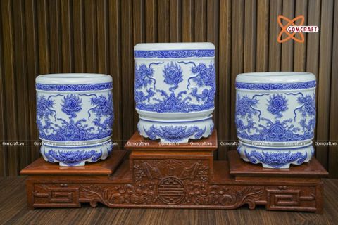  Bát hương Bát Tràng men sứ khử đắp nổi rồng đường kính 25 cm 