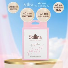 Hộp 20 gói khăn giấy ướt vệ sinh phụ nữ Sollina độ ẩm vừa phải giúp vùng kín khô thoáng dễ chịu 20gói/ hộp