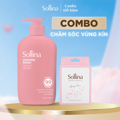 Combo nước giặt đồ lót chuyên dụng Sollina Hồng và khăn ướt vệ sinh phụ nữ màu hồng 20 gói/hộp