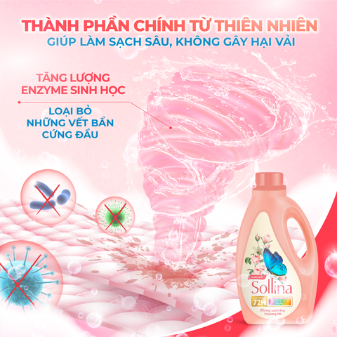 Nước Giặt Quần Áo Thường Sollina 1L/Chai - Công nghệ Khoá Màu Nano, Sạch Sâu, Lưu Hương Nước Hoa 72H, Làm Mềm Vải