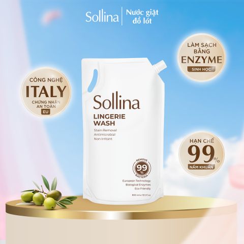 Combo 2 Túi 800Ml Refill Nước Giặt Đồ Lót Chuyên Dụng Sollina Giúp Khử Mùi, Kháng Khuẩn, An Toàn Cho Da