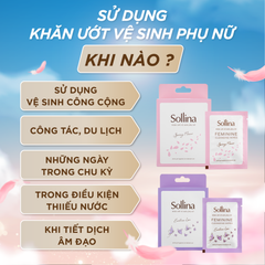 Combo 5 hộp khăn giấy ướt vệ sinh phụ nữ Sollina độ ẩm vừa phải giúp vùng kín khô thoáng dễ chịu 20gói/ hộp