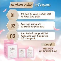 Hộp 20 gói khăn giấy ướt vệ sinh phụ nữ Sollina độ ẩm vừa phải giúp vùng kín khô thoáng dễ chịu 20gói/ hộp