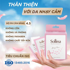 Hộp 20 gói khăn giấy ướt vệ sinh phụ nữ Sollina độ ẩm vừa phải giúp vùng kín khô thoáng dễ chịu 20gói/ hộp