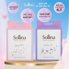 Combo nước giặt đồ lót chuyên dụng Sollina và khăn ướt vệ sinh phụ nữ màu tím 20 gói/hộp