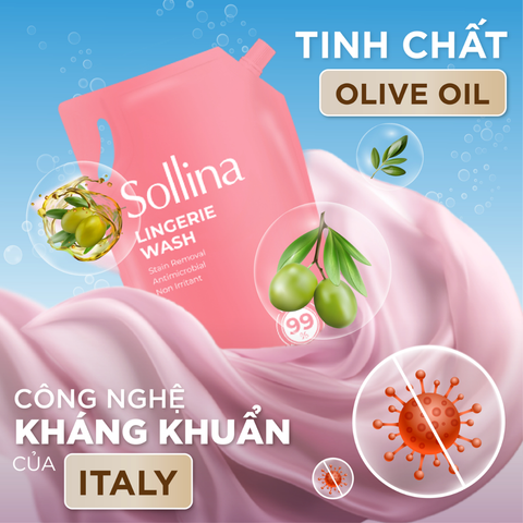 Combo 2 Túi 800Ml Refill Nước Giặt Đồ Lót Chuyên Dụng Sollina Giúp Khử Mùi, Kháng Khuẩn, An Toàn Cho Da