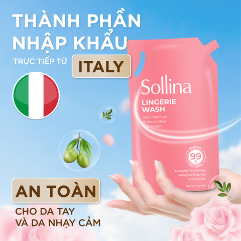 Combo 1 Chai 400Ml + 1 Túi Refill 800Ml Nước Giặt Đồ Lót Chuyên Dụng Sollina Giúp Khử Mùi, Kháng Khuẩn