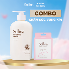 Combo nước giặt đồ lót chuyên dụng Sollina và khăn ướt vệ sinh phụ nữ màu hồng 20 gói/hộp
