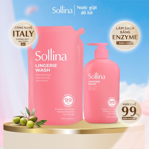 Combo 1 Chai 400Ml + 1 Túi Refill 800Ml Nước Giặt Đồ Lót Chuyên Dụng Sollina Giúp Khử Mùi, Kháng Khuẩn
