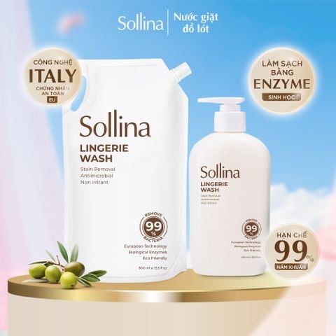 Combo 1 Chai 400Ml + 1 Túi Refill 800Ml Nước Giặt Đồ Lót Chuyên Dụng Sollina Giúp Khử Mùi, Kháng Khuẩn