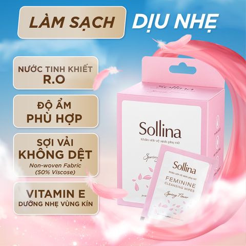 Combo nước giặt đồ lót chuyên dụng Sollina Hồng và khăn ướt vệ sinh phụ nữ màu Tím 20 gói/hộp