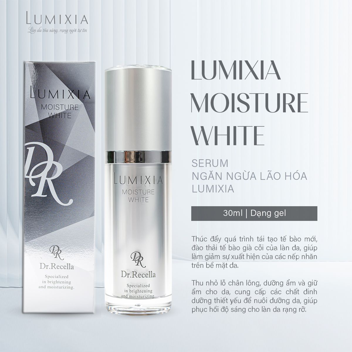  LUMIXIA Moisture White 30mL - LUMIXIA Serum Ngăn ngừa lão hóa - Dưỡng ẩm và làm trắng da 30mL 