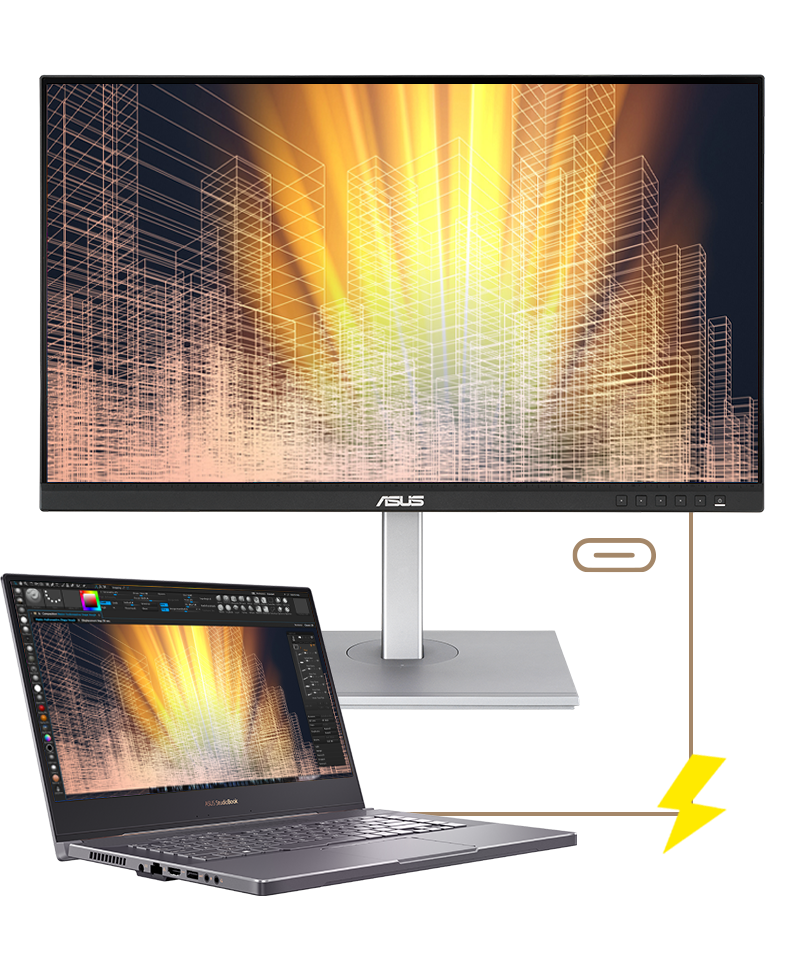 Connecting ProArt Display PA247CV and a laptop via USB-C port and it supports 65W power delivery.