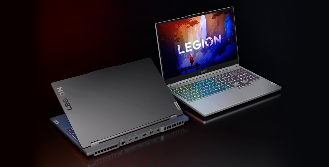 Legion 5 Gen 7 (15″ AMD) front view and rear view